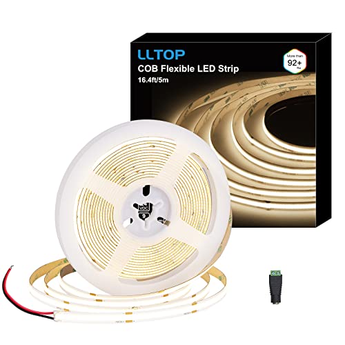 LLTOP COB LED Strip Lights Natural White 4000K, DC24v 16.4ft/5m High CRI 92Ra+ Flexible LED Tape Lighting DIY Cuttable for Bedroom Kitchen Cabinet Shelf (Power Supply&Dimmer Not Included) LLTOP COB LED Strip Lights Natural White 4000K, DC24v 16.4ft/5m High CRI 92Ra+ Flexible LED Tape Lighting DIY Cuttable for Bedroom Kitchen Cabinet Shelf (Power Supply&Dimmer Not Included)