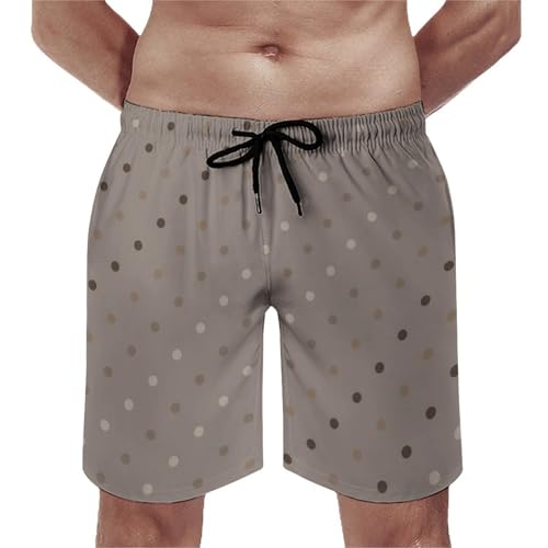 Hawaiian Shorts for Men - Comfy Taupe Polka Dot Print G Mens Swim Trunks Bathing Suits with Mesh Lining - Main Image
