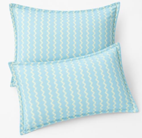 Image of VAS COLLECTIONS Premium 210 TC Cotton Satin Stripe Pillow Cover Set of 2 (18x28 Inches) | Hotel Quality Soft Breathable Pillow Cases | Pillow Covers for Home Hotel Hospital Use, Aqua & White