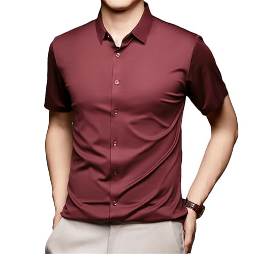 Chemise manches courtes homme soie glacée unie été respirante