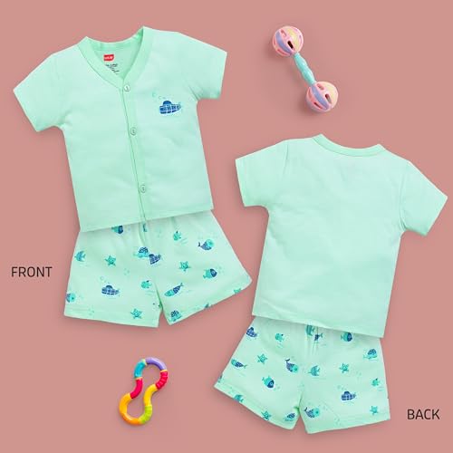 Image of LuvLap Baby Boys & Girls Regular Fit 100% Cotton Half Sleeve Jhabla & Shorts Sets Pack of 3