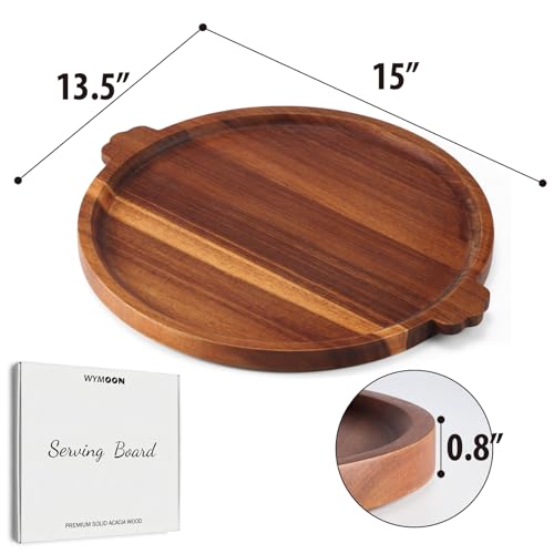 Image of Charcuterie Board 13'' Wood Serving Platter Round Ottoman Coffee Table Tray