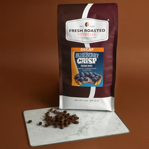 Image of Fresh Roasted Coffee, Decaf Blueberry Crisp Flavored Drip Ground Coffee, Medium Roast, Kosher, 2 lb (32 oz)