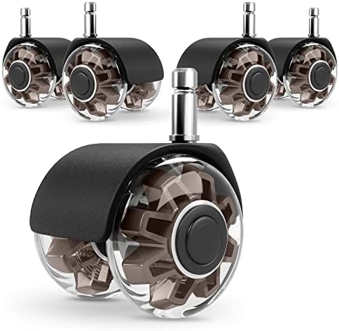 Office Chair Caster Wheels (Set of 5),Heavy-Duty Chair Wheels Support 2200lbs,Mute Rubber Chair Casters for Hardwood Floors and Carpet,2 Inch Universal Fit (Brown)