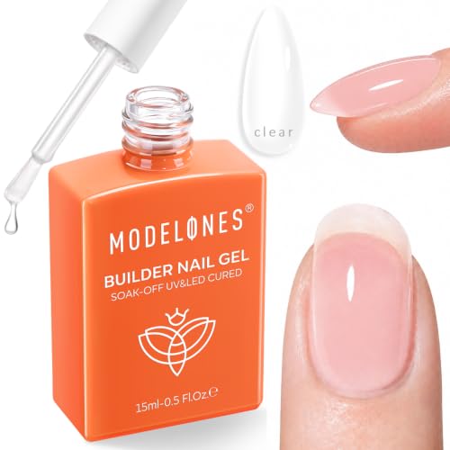 Image of modelones Builder Nail Gel, Clear Builder for Nails, Color Rubber Base Gel Polish U V /LED Cured for Natural Overlay, Apex Building, Short Extension, Self-Leveling Beginner DIY Home Salon Gifts