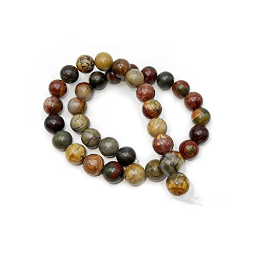 Qiwan 10Mm Natural Picasso Red Line Turquoise String Of Jewellery Stones, Round Loose Beads For Diy Jewelry Making, 1 Strand/15 Inches #TOP4