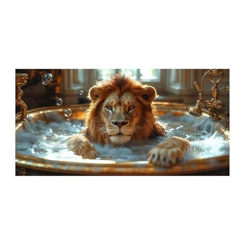 Toile lion dans la baignoire déco salon moderne marron 70x140cm