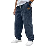Herren Cordhose Baggy Jogginghose Elastische Taille Mit Kordelzug Hose Gestrickte Arbeitshosen Mit Taschen Cargo Casual Jogger Hip Hop Y2K Hosen Weites Lange Trainingshose