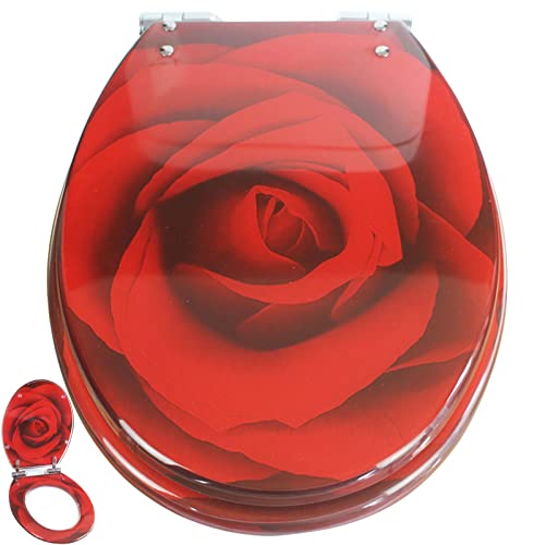 Dawafit Red Toilet Seat Soft Close, Ideal Standard Toilet Seats With Quick Release Adjustable Hinges For Easy Clean, Oval Shaped Loo Seat Toilet Lid (Pattern: Rose)