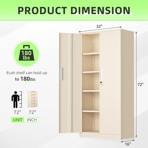 Image of INTERGREAT Tall Metal Storage Cabinet, 72 inch Locking Steel Cabinet with Door and Shelves, Utility Cabinets for Office, Garage,Home,(Gray)