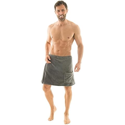 CelinaTex Men's Sauna Kilt with Velcro Fastener and Bag Coral Fleece Lightweight Wrap Malaga, Soft, Fluffy Sauna Towel, Polyester, grey, L/XL Cover