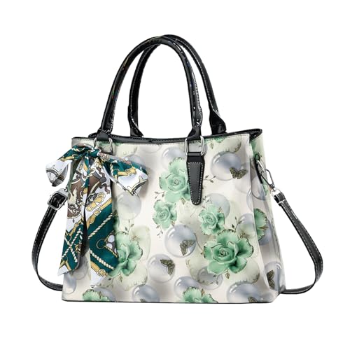 Sac a main femme fleur NICOLE & DORIS elegant vert avec multipoches et bandouliere