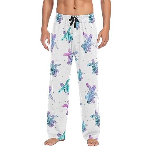 Colorful Little Turtle Pajama Pants Teal Sea Marine Tortoise Lounge Sleepwear PJs Men's Pajama Bottoms Sleep Pants S