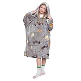 Catalonia Classy Glow in the Dark Kids Hoodie Blanket, Soft Fluffy Fleece Sweatshirt, Warm Wearable Blanket, Cosy Pullover Hoody for Boys Girls Children Pre-teen, Dog Grey