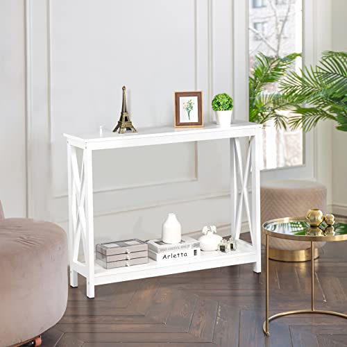 Nouva 2-Tier Narrow Console Table White