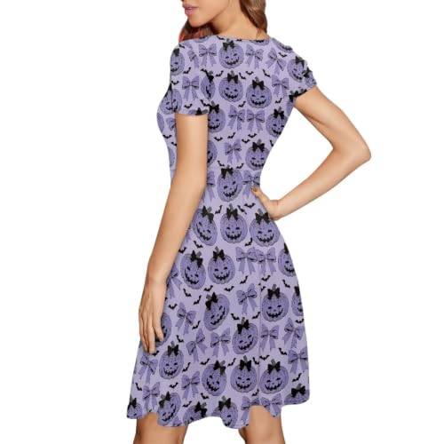 Image of HUGS IDEA Womens Puffy Swing Midi Dress Round Neck Short Sleeve Party A-Line Dresses