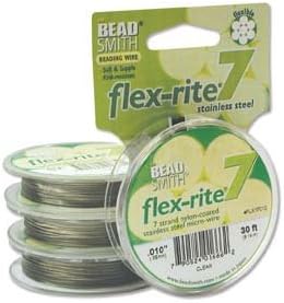 The BeadsmithFlex-Rite 7 Strand Nylon Coated, Stainless-Steel Beading Wire, Jewelry Making Supply (.010 Dia, Clear - 30 Ft)