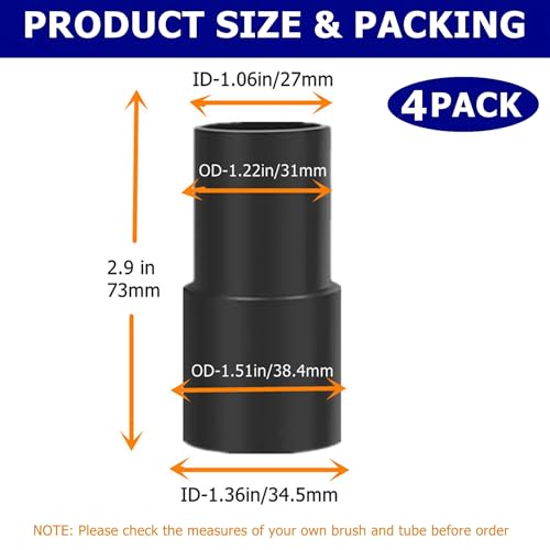 Image of 4 Packs Vacuum Hose Adapter, 1-3 /8 inch to 1-1 /4 inch (35mm to 32mm), Compatible with 35mm OD Tubes & 32mm ID Vacuum Attachment