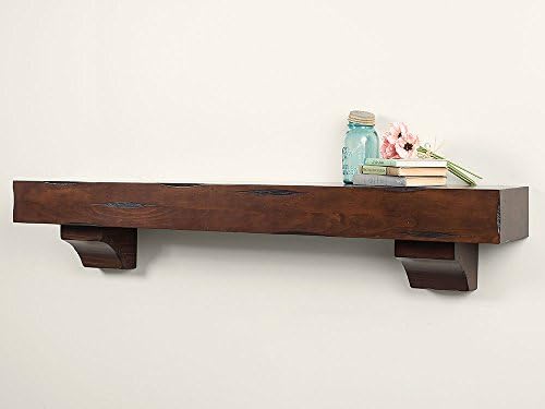 72 Inch Floating Fireplace Mantel Wood Shelf In Cherry Rustic -Breckenridge From Mantels Direct | With Corbel Bracket Arches | Wooden Rustic Wall Shelf Perfect for Electric Fireplaces and Décor