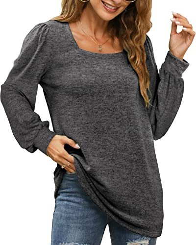 Wiholl Tunic Shirts For Women Loose Fit Long Sleeve Square Neck Tops Dark Grey Xxl thumb #1