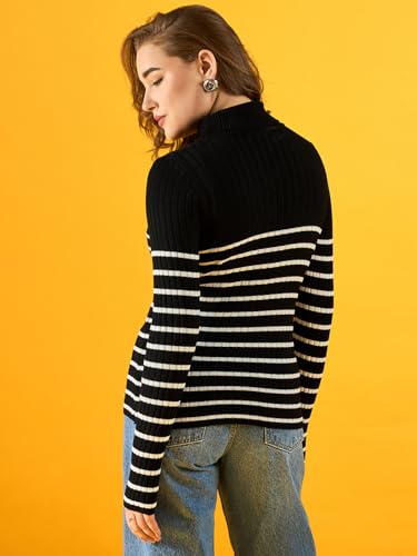 Image of 98 Degree Women Pure Cotton Turtle Neck Sweater Has A Full Sleeve & Straight Hem-AW25AZG1157-BLACK