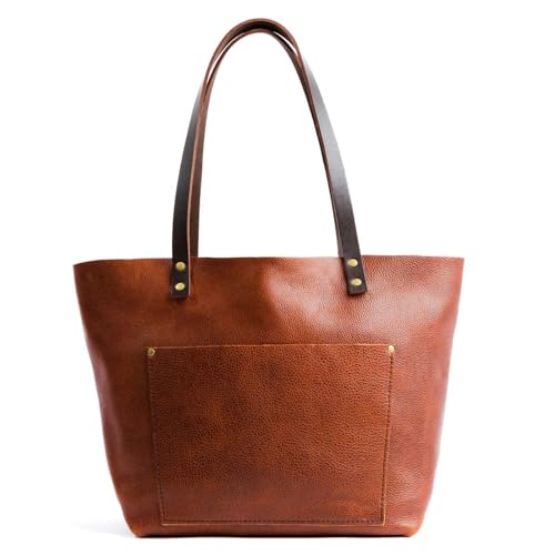 Portland Leather Goods Classic Medium Tote Bag – Handmade, Open Top, Durable & Unlined, Interior & Exterior Pockets – Nutmeg