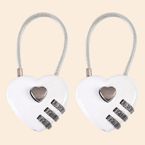 LITAITAI White Heart Lock,Heart Shaped Padlock, Love Padlock, Small Locker Locks,Love Lock for Jewelry Storage Box Locker Decor Valentine Gift,Combo Lock,Gym Locker Lock (2pcs)