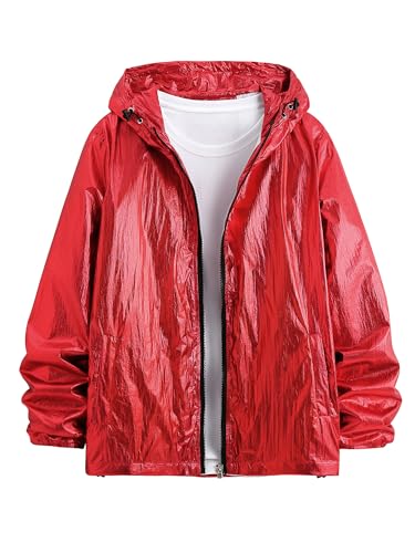 Lars Amadeus Metallic Jackets for Men's Zip Up Disco Party Hooded Windbreaker Shiny Jacket2