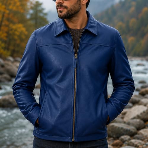 Image of Isaac & David Chicago Men's New Black /Brown Lambskin Leather Classic Open Bottom Jacket Motorcycle Vintage Racing Jacket