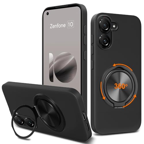 Compatible for ASUS Zenfone 10 / Zenfone 9 Phone Case 360 Rotatable Ring Holder Kickstand/Stand Silicone TPU Silm Fit Shockproof Protective Cover Case for ASUS Zenfone 10/9 AI2202 AI2302 - Black