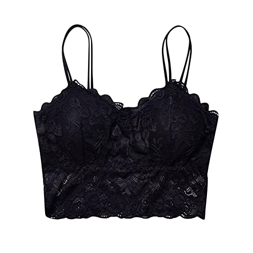 OutTop01 Lace Bralette for Women Girls Padded Bralettes Wireless Bras Sexy Mesh Push Up Bandeau Bra Ladies Cami Sports Bras (Black, L)