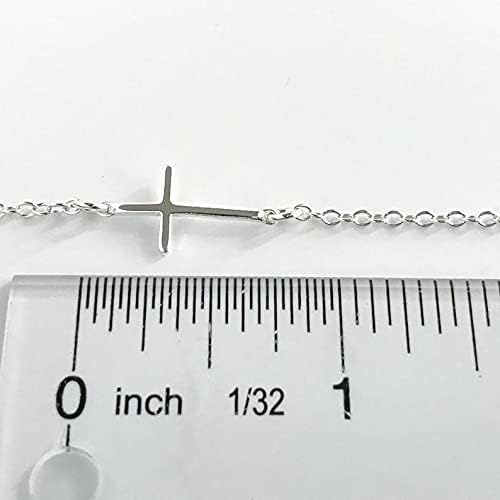 Vista 3 de Collar cristiano de plata de ley con cruz lateral para mujer, collar de cruz de 16 o 18 pulgadas, collar con cruz lateral pequeña, bautismo