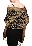 Achillea Soft Silky Reversible Paisley Pashmina Shawl Wrap Scarf w/Fringes (Navy)