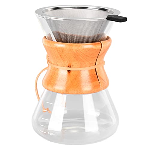 Qudinip - Hervidor de café de Vidrio de con Filtro de Acero Inoxidable para los Amantes del café - Resistente Al Calor 1,2 L (600ml)