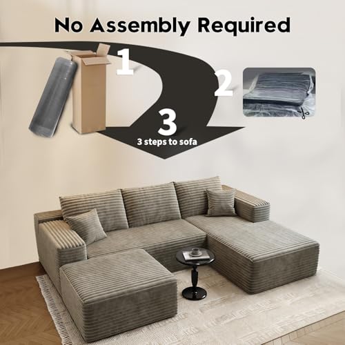 Image of 107.5 inchCloud Modular Sectional Couch with 1 Ottoman,Modern Minimalist Upholstered Couches, Comfort U Shaped Sofa for Living Room,Deep Seat Corner Couch,No Assembly Required (Camel,Right Facing Chaise)