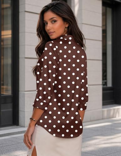 Image of Zeagoo Womens Satin Blouses Button Down Shirts 3 /4 Sleeve Dressy Tops S-2XL