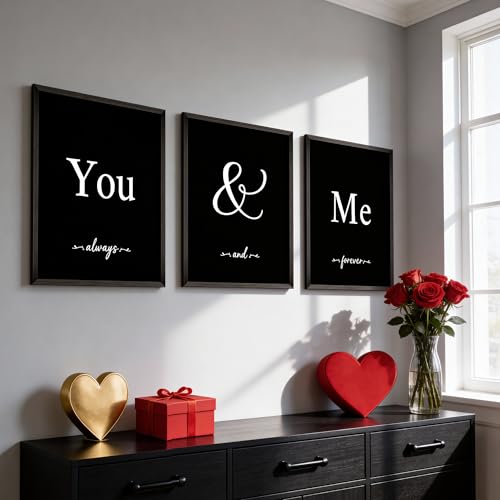Houmury Set of 3 Framed Wall Decor Farmhouse Wall Art You & Me Always and Forever Vintage Bedroom Wall Decors 12x16 (Black)