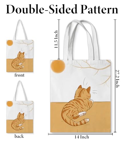 Image of Cute Cat Canvas Tote Bag for Women, Aesthetic Reusable Shoulder Bag for Shopping Travel Work