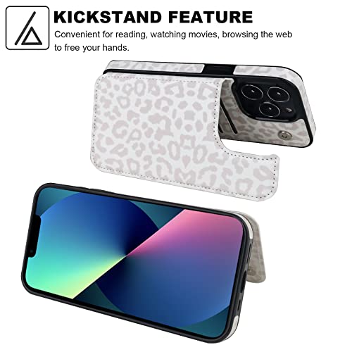 Image of HAOPINSH for iPhone 13 Pro Case Wallet with Card Holder, White Leopard Cheetah Pattern Back Flip Folio PU Leather Kickstand Card Slots Case for Women Girls, Double Magnetic Shockproof Cover 6.1 inch