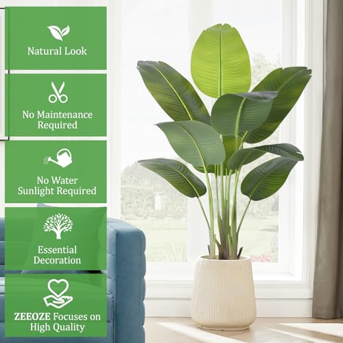 ZEEOZE Planta Artificial Ave del Paraíso 120cm Plantas Artificiales Decorativas con 9 Hojas de Plátano,Planta Artificial Grande Interior con Maceta Blanca para Decoracion Hogar Salon Casa Room Decor - imagen 8