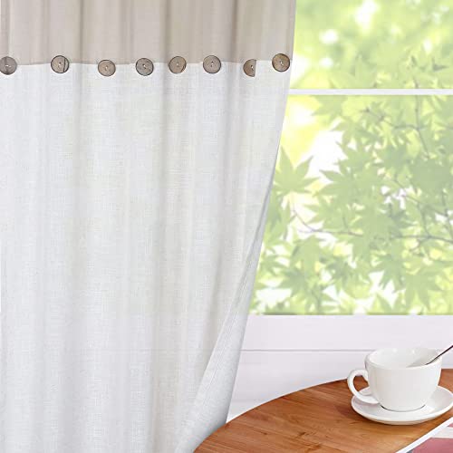 Homerry Farmhouse Linen Blend Curtains Rustic Country Color Block Curtain Panels, Boho Button Rod Pocket Window Drapes For Bedroom Living Room Decor, Linen Color, W52 X L54 Inches, Single Panel #TOP5