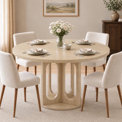 Garvee 47" Round Dining Table for 4, Wood Circle Dining Table