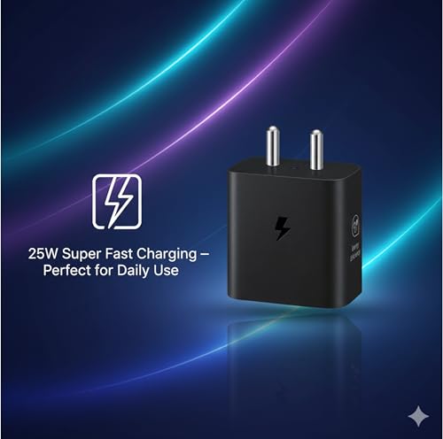 Image of 25W USB-C Fast Wall Charger - Compatible with Samsung Galaxy S23 S22 S21 21 FE S20 A34 M14 M34 M54 M53 M33 M13 - S A M F Series (Adapter Only)| Original Rapid Charging (Black)