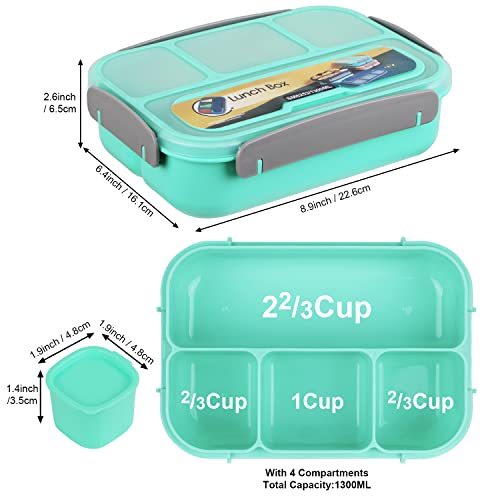 Image of MaMix Bento Lunch Box Adult Lunch Box, Lunch Box Kids, Lunch Containers for Adults /Kids /Students,1300ML-4 Compartment Bento Lunch Box (green)