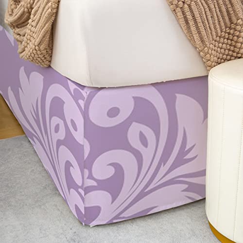 Purple Medallion Damask Bed Skirts King,Vintage Floral Victorian Baroque Style Bed Skirt Boho Abstract Flowers Bedskirt For Girls Teen Women,Classical Fashion Bedding Decor Set 2 Pillow Cases #TOP4