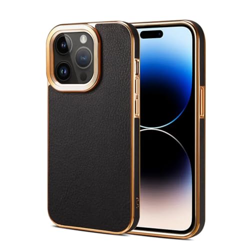 Housse de téléphone portable antichoc iPhone 15 Pro Max, étui cuir véritable noir