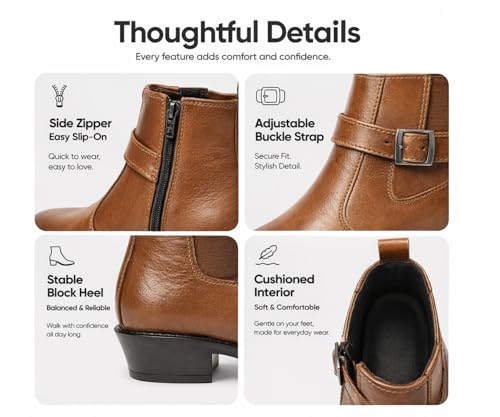 Image of Kraasa Men's Synthetic Leather Ankle Boots with Side Buckle Strap, Elastic Panel & Durable TPR Sole Casual & Formal Wear Boot