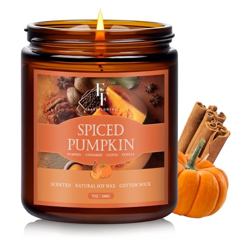 Fall Candle, Spiced Pumpkin Scented Candles for Home, Natural Soy