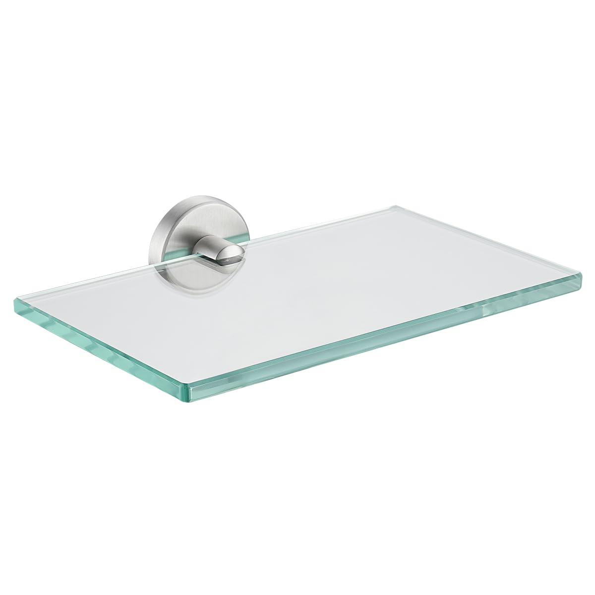 JQK Bathroom Glass Shelf, Tempered Glass Shower Storage 8 by 5 inches, 304 Stainless Steel Brushed Finish Wall Mount, TGS101L8-BN
