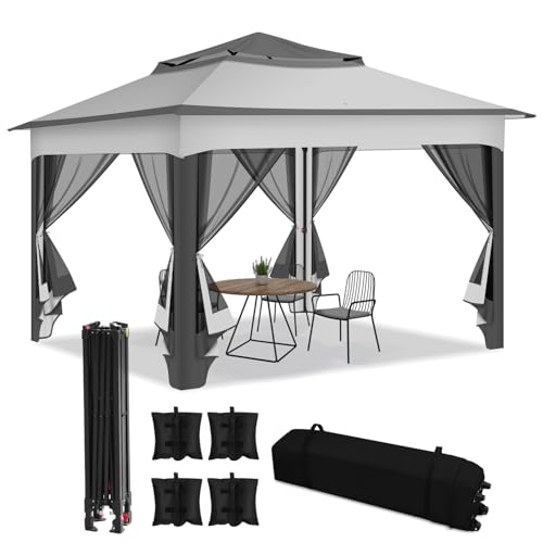 Jaxguom Pavillon 3x3m Étanche Stable, Double Toit Pavillon de Jardin, avec Moustiquaire Cadre Métallique, Bâche Tente de Fête Gazebo pour 2-4 Personnes...